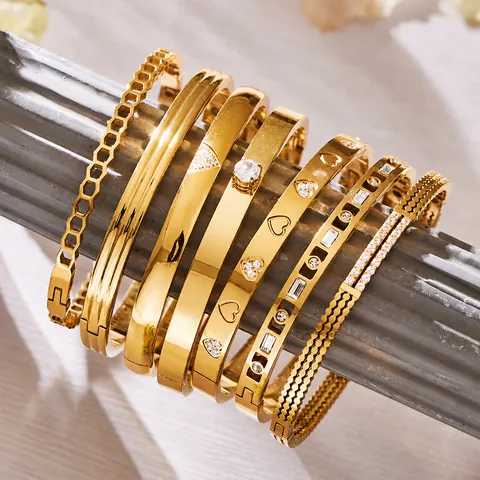 Lussuoso Bracciale Rigido in Acciaio Inossidabile con Cuore di Strass per Donna Impermeabile Ipoallergenico Nido d'ape Geometrico Gioielli