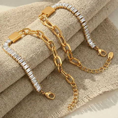Roestvrij Staal Spleis Ketting Armband Voor Vrouwen Goud Zilver Verguld Strass Ingelegd Mode Sieraden Verstelbare Armband