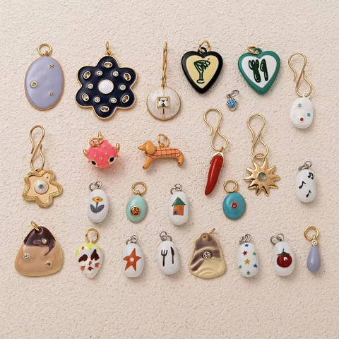 Vintage Kupfer Vergoldete Halskette Unregelmäßiger Bunter Emaille Anhänger Strass DIY Schmuck Zubehör Für Damen Geschenk