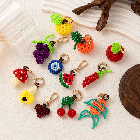 Alloy Stainless Steel Beaded Fruit Pendant DIY Beaded Colorful Strawberry Lemon Watermelon Mushroom Evil Eye Charm For Women Jewelry Making Accessory
