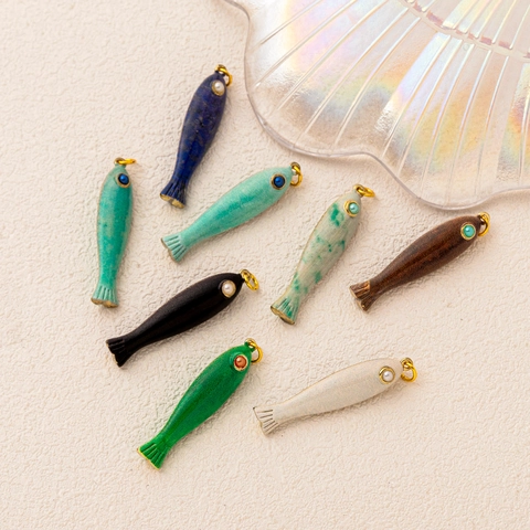 Série Plage d'été Pendentif Poisson Coloré DIY Cuivre Plaqué Or 14K Collier pour Femme Émail Bijoux Breloques