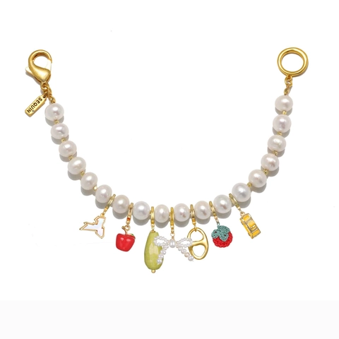 Collana Vintage in Rame con Perle Artificiali Colorata Frutta Mela Pomodoro Ciondolo Borsa Charm Multi Ciondolo Gioielli da Donna