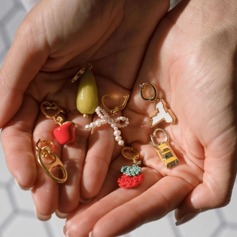 Collana Vintage in Rame con Perle Artificiali Colorata Frutta Mela Pomodoro Ciondolo Borsa Charm Multi Ciondolo Gioielli da Donna