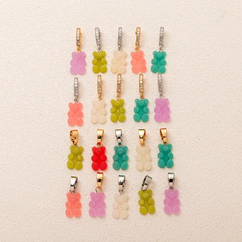 Sugar Coated Resin Gummy Bear Pendants With 14K Gold Plated Copper Zircon Inlaid Bail DIY Jewelry Making Charms For Women