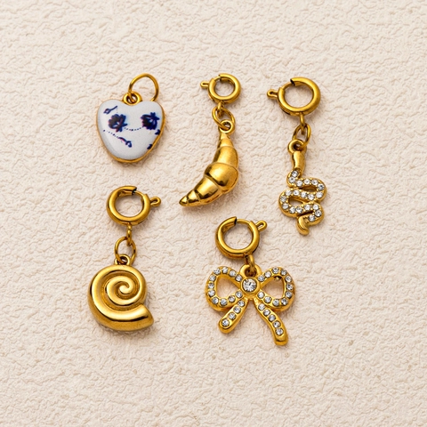 Stainless Steel DIY Gold Plated Pendants Heart Bow Snake Conch Sea Snail Shell Charms For Jewelry Making Women Accessories