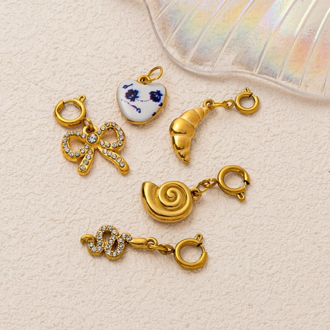 Stainless Steel DIY Gold Plated Pendants Heart Bow Snake Conch Sea Snail Shell Charms For Jewelry Making Women Accessories