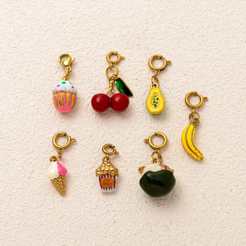 18K Gold Plated Stainless Steel Fruit Snack Pendant DIY Necklace For Women Enamel Popcorn Cake Ice Cream Food Charm Jewelry