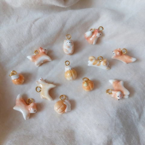 Stainless Steel Animal Pendant Necklace 18K Gold Plated Ceramic Acorn Mushroom Pumpkin Rabbit Bear Charm Figaro Paperclip Chain