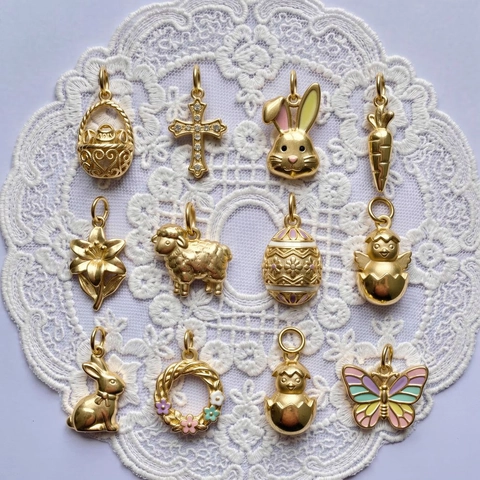 Edelstahl Ostern Tier Anhänger DIY Schmuck 18K Vergoldet Emaille Hase Kreuz Karotte Charm Für Damen Halskette Geschenk