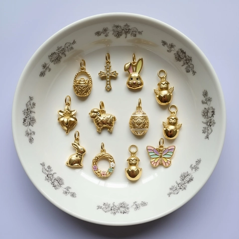 Edelstahl Ostern Tier Anhänger DIY Schmuck 18K Vergoldet Emaille Hase Kreuz Karotte Charm Für Damen Halskette Geschenk