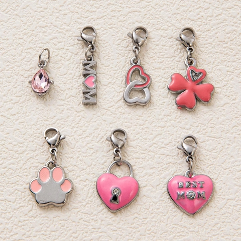 Edelstahl 18K Vergoldet DIY Halskette Kette Mit Rosa Emaille MOM Herz Anhänger Muttertag Geschenk Schmuck Für Damen
