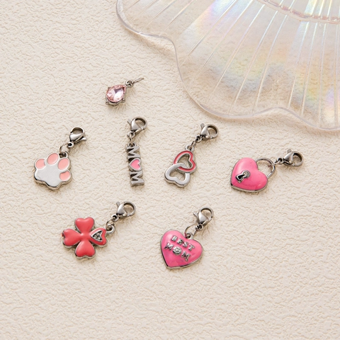 Edelstahl 18K Vergoldet DIY Halskette Kette Mit Rosa Emaille MOM Herz Anhänger Muttertag Geschenk Schmuck Für Damen