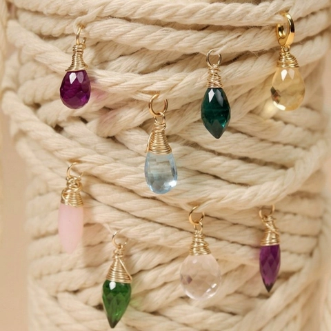 14K Gold Plated Copper Wire Wrapped Teardrop Birthstone Pendant For Women DIY Gemstone Birthstone Necklace Jewelry