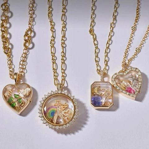 Vintage Kupfer Medaillon Halskette Gold Vergoldet Transparent Öffnung DIY Anhänger Halskette Strass Eingelegt Mode Schmuck Unisex