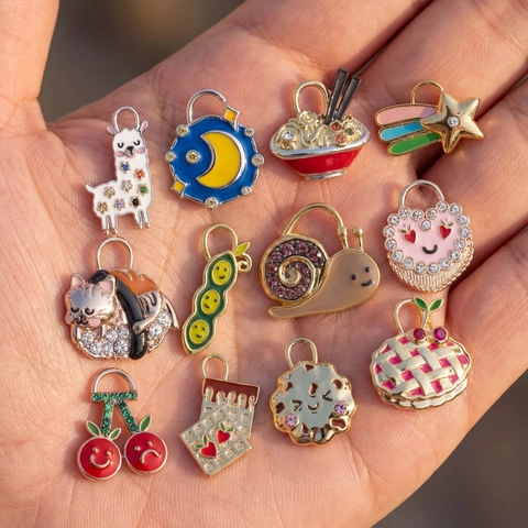 Ciondolo in Rame Placcato Oro 14K Animali Frutta DIY Smalto Dipinto Zirconia Simpatico Ciondolo per Cibo a Cartoni Animati per Accessori Gioielli