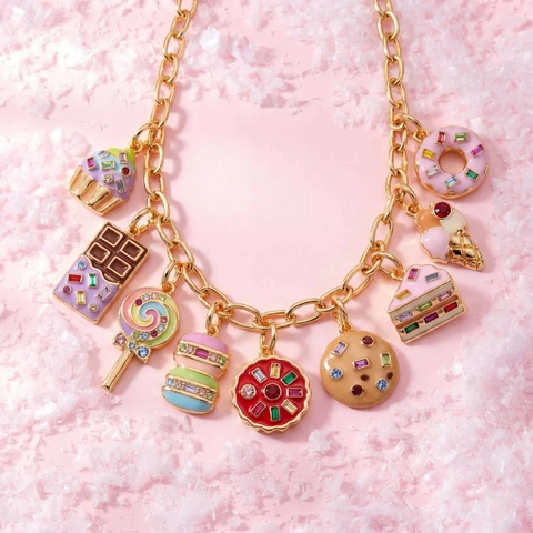 14K Gold Plated Copper Enamel Food Dessert Pendant Necklace For Women Colorful Rhinestone Cupcake Donut Ice Cream DIY Jewelry Gift
