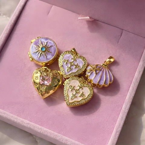 Vintage 18K Gold Plated Copper Openable Locket Pendant DIY Enamel Artificial Pearl Heart Shell Necklace Charm For Women Gift