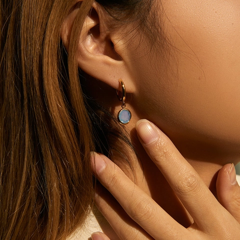 French Vintage Round Zirconia Drop Earrings For Women Fashion Gold Plated Copper Hoop Earrings Jewelry Accessory Gift