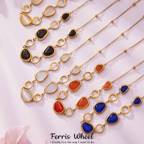 Set Gioielli in Acciaio Inossidabile Placcato Oro 18K Vintage Collana Bracciale Orecchini con Pietra Occhio di Gatto