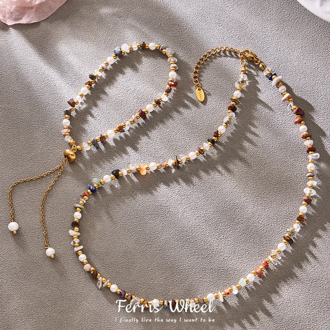 Waterproof 316L Stainless Steel Necklace And Bracelet For Women Natural Freshwater Pearl Amethyst Garnet Beaded Bohemian Jewelry