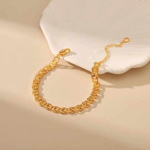 Bracciale a Catena in Rame Galvanizzato Stile Vintage Francese Placcato Oro 18K Minimalista Unisex Gioielli Chic per Uso Quotidiano e Lavoro