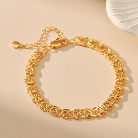 Bracciale a Catena in Rame Galvanizzato Stile Vintage Francese Placcato Oro 18K Minimalista Unisex Gioielli Chic per Uso Quotidiano e Lavoro