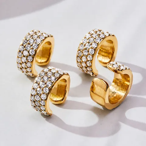 Vintage Luxus Edelstahl Zirkonia Pave Geometrische Kreis Ohrklemmen Gold Silber Clip On Ohrringe Ohne Piercing Für Damen