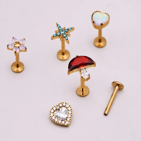 Titanium Alloy Zirconia Butterfly Lip Stud Jewelry For Women Gold Steel Color Heart Flower Labret Stud Body Jewelry