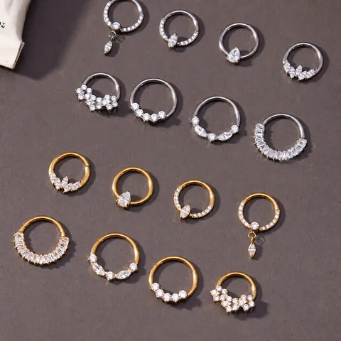 Titanium Alloy Zirconia Septum Clicker Nose Ring For Women Gold Silver Plated Piercing Jewelry Heart Marquise Nose Stud