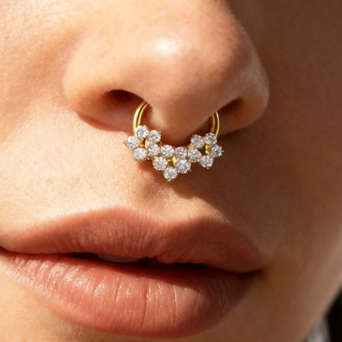 Titanium Alloy Zirconia Septum Clicker Nose Ring For Women Gold Silver Plated Piercing Jewelry Heart Marquise Nose Stud