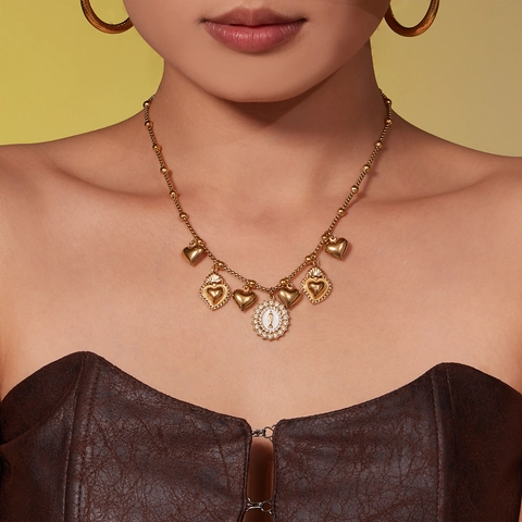 Vintage Stainless Steel Heart Owl Virgin Mary Pendant Necklace For Women Gold Plated Zirconia Tassel Chain Jewelry