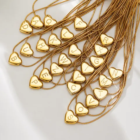 Minimalist 304 Stainless Steel 18K Gold Plated Heart 26 Initial Letter Pendant Necklace For Women Chic Snake Chain Jewelry Gift