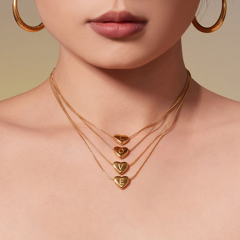 Minimalist 304 Stainless Steel 18K Gold Plated Heart 26 Initial Letter Pendant Necklace For Women Chic Snake Chain Jewelry Gift