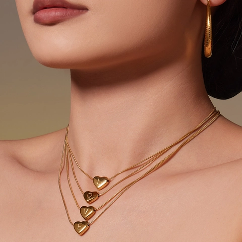 Stainless Steel Heart Initial Pendant Necklace Gold Silver Snake Chain Necklace Chic Minimalist Personalized Jewelry Gift Women