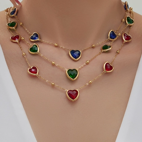 Set di Gioielli a Forma di Cuore in Acciaio Inossidabile per Donna Con Strass Oro Argento Placcato Collana Braccialetto Orecchini