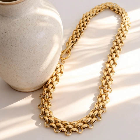 Hip Hop Stainless Steel Chunky Chain Necklace Bracelet Set For Women Luxury OT Buckle Zirconia Electroplated Jewelry Set