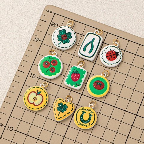 Vintage Kupfer Emaille Herz Klee Tomate Marienkäfer Anhänger Halskette Für Damen Glücksfrucht Anhänger Halskette DIY Schmuck Goldene Halskette