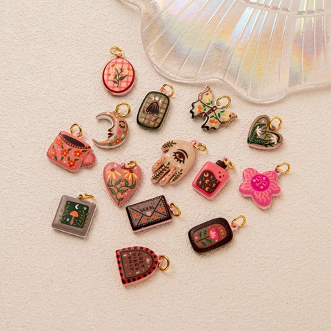 Vintage Copper Enamel Pendants For Women DIY Colorful Illustration Style Charm Necklace Chain 18K Gold Plated Jewelry Accessory