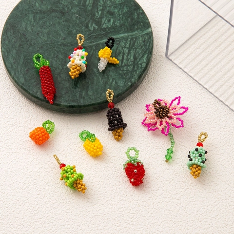 Handgemachte Perlen Obst Essen Blume Anhänger Für DIY Schmuckherstellung Bunte Acryl Samen Perlen Charms Für Taschen Deko