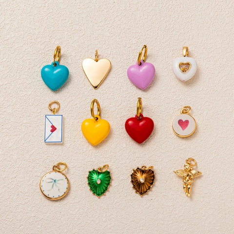 Fashion Copper 14K Gold Plated Heart Angel Envelope Pendant Rhinestone Enamel DIY Accessories Necklaces For Women Jewelry