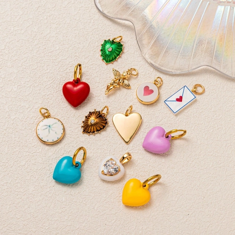 Fashion Copper 14K Gold Plated Heart Angel Envelope Pendant Rhinestone Enamel DIY Accessories Necklaces For Women Jewelry