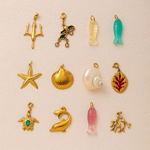 Stainless Steel Ocean Series Pendants Sea Turtle Starfish Shell Fish Charms Electroplated Enamel DIY Jewelry Accessory