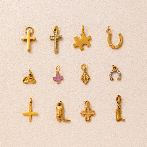 Roestvrijstalen Hanger Voor Sieraden Maken DIY Ketting Accessoire Verguld Strass Kruis Cowboylaars Hamsa Hart Ster Hanger Paperclip Ketting Link