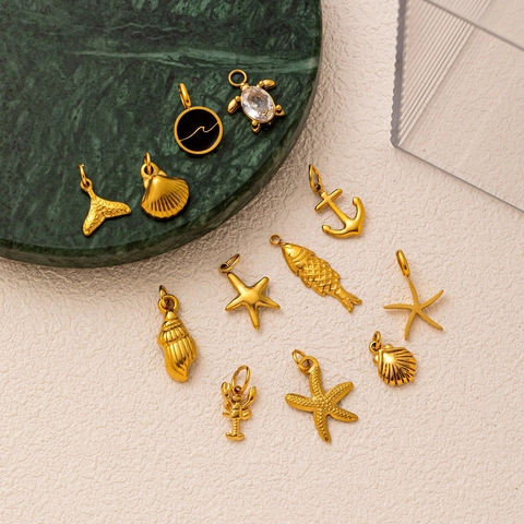 Stainless Steel Marine Sea Star Shell Pendant Necklace 18K Gold Plated Summer Beach Jewelry For Women DIY Accessories