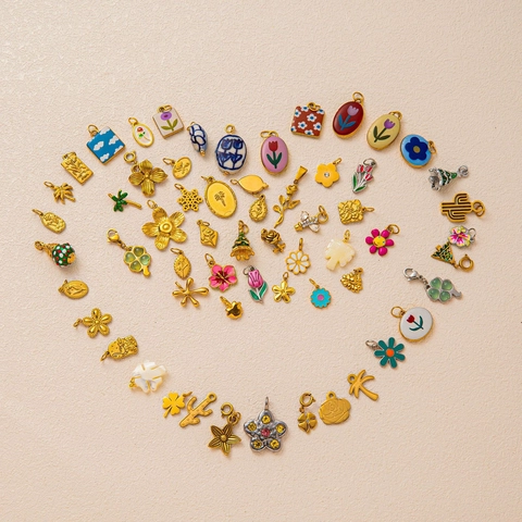 Stainless Steel Rose Coconut Tree Cactus Flower Clover Pendant DIY Necklace Jewelry Accessories Enamel Rhinestone Charms Gold Plated Pendant For Women