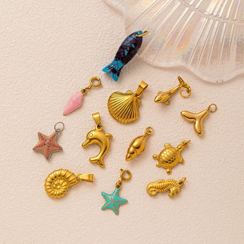 Pendentifs en Acier Inoxydable Thème Océan Coquillage Accessoires de Collier DIY Or Électroplaqué Sous Vide Bijoux Pour Femmes