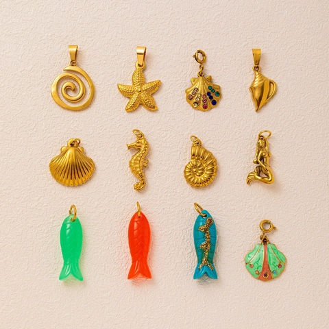 Roestvrij Staal Oceaan Serie Bedeltje Hanger Ketting Voor Vrouwen 18K Verguld Zeepaardje Schelp Zeemeermin Vis Zeester Strand Sieraden