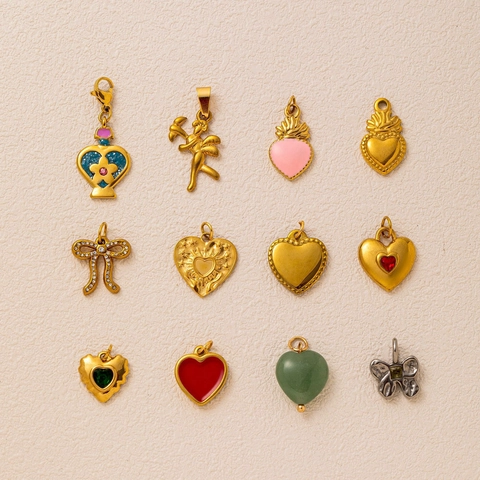 Vintage Edelstahl 18K Vergoldet Herz Engel Schleife Emaille Anhänger Halskette Bunte Zirkonia DIY Schmuck Für Damen