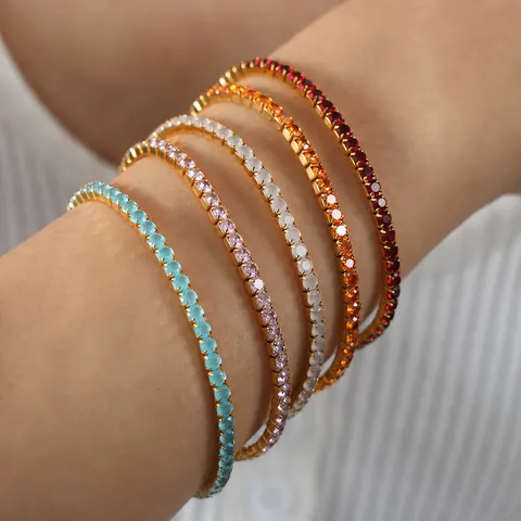 Bracciale Tennis in Acciaio al Titanio Zirconia Colorata Catena a Mano Elastica Geometrica per Donna Accessori di Gioielleria