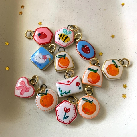 Colorful Dopamine Copper Necklace For Women Men Hand Painted Strawberry Orange Flower Envelope Pendant Electroplated Gold Chain Jewelry